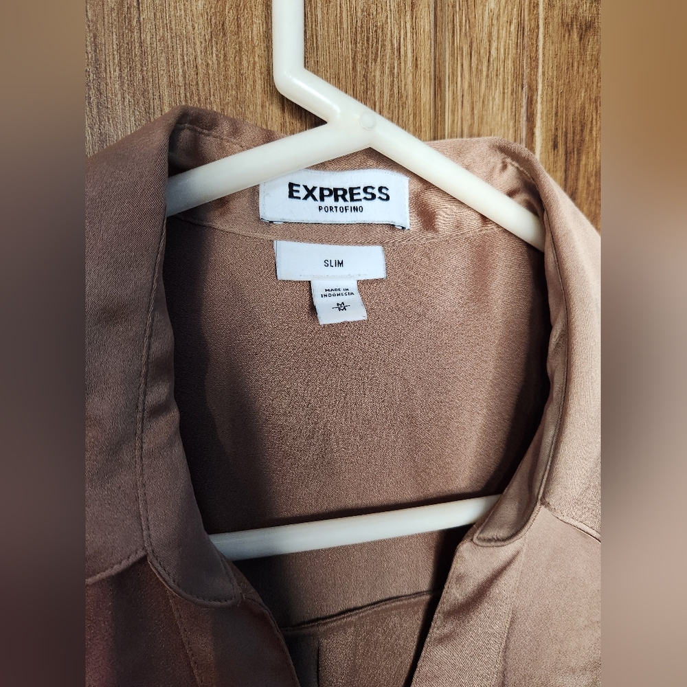 ✨️Final Price✨️Express Sz M Pecan Brown Slim Fit Portofino Button Up Shirt - Picture 3 of 8